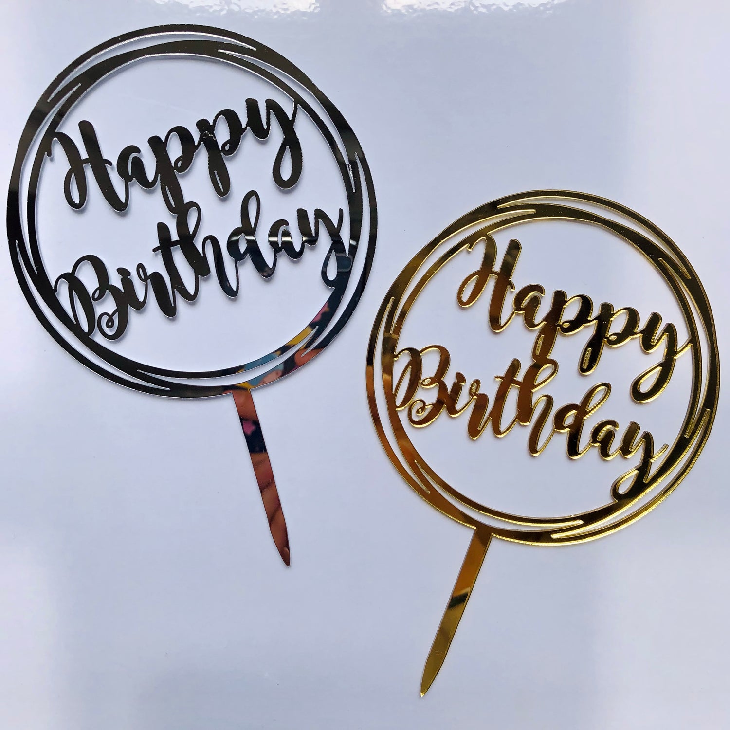迷你圓形"Happy Birthday "膠牌